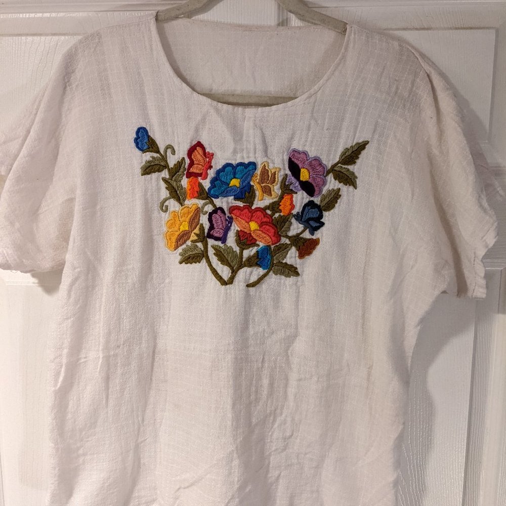 Handmade linen embroidered top